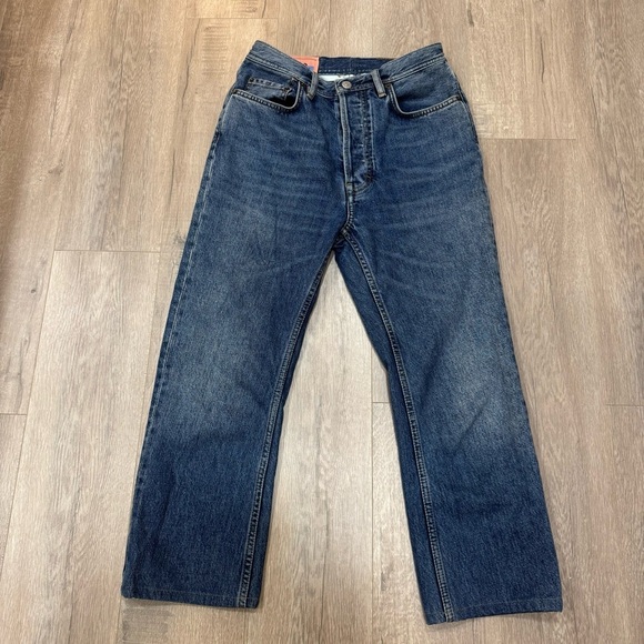 Acne Studios Denim - Acne Studios Bla Konst Straight Leg Blue Jeans Size 25x32 Pink Leather Patch